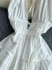 Повседневные платья Bohemia White Dress Женская летняя одежда от Shouder Sexy Deep-v-neckback Lace Up Slim Middle Longe Sheared Beach
