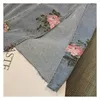 Skirts Streetwear Vintage Flowers Print Long Denim Skirts Summer High Waist Slim Sexy Open Split Straight Skirt Jeans Saias Female 230313