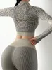 Dwuczęściowe spodnie damskie Asheywr bezproblemowy zestaw fitness Set Oneck Long Rleeve Tops Knit garnitury legginsy z wysokim talią