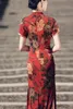 Ubranie etniczne 2023 Style chiński cheongsam spódnica jedwabna Tang Slim Fashion Retro krótko-rękawowy rozmiar M-4xl