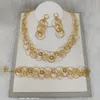 Wedding Jewelry Sets Gold Plated Chain Jewellery Set for Women Luxury Circle Dangle Earrings and Necklace Bracelet 3Pcs Set for Weddings Bridal Gifts 230313