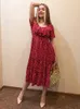 Повседневные платья Msfilia Summer Love Pattern Dot Prant Платье Женщины квадратные квадратные шарики с коротким рукавом среднее длинное шифоновое платье 230313