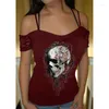 Bloups feminina Mulheres fora do ombro Sexy Tops 2023 Summer Streetwear Ladies Printo casual Printing Shirve Shirts Blouse Plus Tamanho