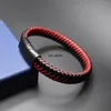 Strang 5 Teile/los Punk Schwarz Rot Geflochtenes Leder Mehrschichtige Männer Armband Schmuck Edelstahl Magnetische Schnalle Mode Armreifen Geschenke