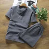 Männer T-Shirts Leinen Kurzarm T-shirt Shorts 2Pcs Männer Baumwolle Leinen Kausalen Anzug Für Männliche Sommer Frühling Herbst 230313