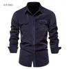 Männer Casual Hemden Cord Männer Frühling Sommer Slim Fit Korea Kleidung Langarm Für Männliche 2023 Blusen Schwarz Blau