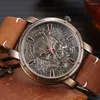 Relógios de pulso Industrial Skull Round Dial Round Quartz Assista Vintage Brown Leather Strap Data automática Moda simples Gifts All-Match