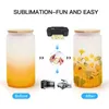 Sublimation Blanks Mugs 12oz 16oz Mason Glass Cup Tumbler Gradient Color Frosted Glass Juice Jar Beverage Drinking Beer Cups With Bamboo Lids & Straws