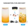 Sublimatie Blanks Mokken 12oz 16oz Mason Glass Cup Tumbler Kleurverloop Frosted Glass Juice Jar Drank Drinken Bier Cups Met Bamboe Deksels Rietjes