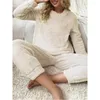 Women's Tracksuits Elegant O-neck Pullover Tops And Long Pants Sets Women Soft Fleece Loose Outfits Casual Sleeve Solid 2 Piece Suits