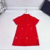 23SS Kids Designer Brand Label Shirt Dress Tuction Teddy Bear Embroidery Skirt Girls Cotton Cotton Pure Short Sleeve Dresses Chils