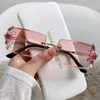 Gafas de sol de moda de diseñador de lujo 20% de descuento Marco rectangular de espejo cruzado con gradiente de diamante cara redonda pequeña Fotografía de protección solar Coreano