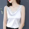 Women's Tanks 2023 Summer Women Lacey Camisole Stretch Fabrics Loose V-Neck Satin Fabric Female Sleeveless Blouse Oversize Shirts