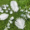 Dekorativa blommor Luanqi 5st Artificial Silver Tortoise Leaf Tropical Palm Leaves Silk Plant för Wedding Birthday Party Home Decor