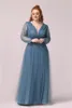 Plus Size Mermaid Bridesmaid Dresses Plus Size Deep V Neck Pleats Long Sleeves Sequined Tulle Floor Length Maid Of Honor Gowns Wedding Guest Formal Dress Custom Made