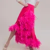 Stage Wear Ballroom Dance Skirts Women Waltz Skirt Pink Flamenco Feather Modern Costumes Female XXXL