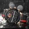 Montres-bracelets haut en cuir Tourbillon squelette étanche Quartz militaire montres-bracelets calendrier montre de sport Relogio Masculino