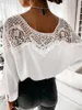 Women's Blouses The Spring And Autumn Period Lace Long-sleeved Shirt Woman Pure Color Commuter Coat Round Collar Small Unlined