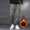 Herenbroek joggers ademende mid-rise hiphop stijl mannen pure kleur pluche voering linering trekkoord lading anti-freeze