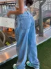 Womens Jeans Cotvotee Blue for Fashion Straight Bleached Wide Leg Pants Y2k Denim Trousers Vintage Loose Mom 230313
