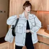 Women's Jackets Hand-Painted Graffiti White Denim Jacket Women's Cardigan Coats Long Sleeves Loose Single-Breasted Fashion Elegant