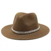 Wide Brim Hats Sun Hat Women Silver Chain Summer Straw Flat Top Outdoor Leisure Seaside Sunshade Beach Wholesale