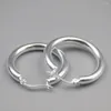 Hoop Earrings Real Pure S925 Sterling Silver Men Women Glossy Round Bar Circle