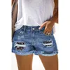 Women's Shorts Fashion Floral Patchwork Ripped Denim Summer Loose Ladies Panel Washed Jean Short Women Casual Mid Waist Straight