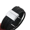 Bedelarmbanden Amorcome Punk Alloy Strier Strijnbakkel Bracelet Boheemian Black Leather Magneet Buckle Bangles For Women Girls Gift