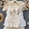 Casual Dresses ZCWXM 2023 Spring Summer Party Dress Women French Lace Bodycon Elegant Lantern Sleeve Gothic White Black Mini Vestido