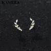 Studörhängen Kamira 925 Sterling Silver Romantic Crystal Leaf Zircon for Women Girl Party Simple Sweet Jewelry Presenttillbehör