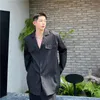 Camisas casuais masculinas de manga comprida Men camisa de colarinho cubano luxo com ombreiras soltas blusa de tamanho grande designer de roupas de rua coreano