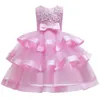 Vestidos de batismo crianças elegantes bolo de pérola vestido princesa vestidos de garotas para festa noturna de casamento bordado de flor de menina vestido de menina de menina 230313