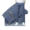 Mäns jeans vår sommarhöstmärke passar rak bomullssträng jeans klassisk affär casual ungdom smal lätt denim jeans 230313