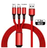 3 I 1 Micro USB Type C Charger Cables Multi USB Port Multipel laddningsladd mobiltelefontråd för Oppo Reno 2 3 4 5 6 7 8 Pro A3S A5S A5 A9 A12 A15 A31 A52 A72 A92 A54 A74 A94