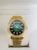 Original Box Certificate 18K Gold President Male Watches Day Date Diamonds Green Dial Watch Män rostfri Diamond Bezel Automatisk armbandsur 96