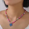 Pendant Necklaces Boho Polymer Clay Necklace With Heart Soft Pottery Choker Colorful Surfer Beads Collar Handmade Female Jewelry