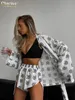 Women's Two Piece Pants Clacive Fashion Loose Print 2 Piece Sets Womens Outfits Casual Lace-Up Long Sleeve Robes With High Waist Shorts Set Homewear 230313