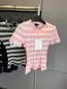 Chan Home 2023 Summer New Womens T-shirt Stripe Top sexy Shirt Shirt Fashi