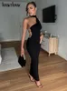 الفساتين غير الرسمية Hawthaw Women Party Club Birthday Bodycon Streetwear Black Long Dress Summer Closeale Thoseale Motors for Business 230313