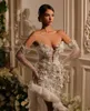 Luxury Mermaid Prom Dresses Long Sleeves V Neck Appliques Sequins Floor Length Celebrity Diamonds Pearls Side Slit Evening Dress Bridal Gowns Plus Size Custom Made