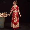 Roupas étnicas Vestido de noiva tradicional chinês no noivo bordado cheongsam phoenix qipao para mulheres e homens vestido de ouro