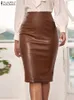 Spódnice Zanzea Vintage High talia spódnice kobiety Pu skórzana spódnica moda Slim Knee Police Jupe Autumn Solid Solid Pleats Faldas 230313