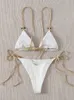 Swim Wear Biquíni Sexy Conjunto de Biquíni Cute Branco Plano Ringue Ligado Espaguete Triângulo Triângulo Triângulo Biquini Swimswear Mulheres Mulheres de Banho B0 230313