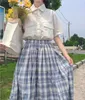 Юбки японская лолита в стиле женские юбки высокая талия винтажные кнопки пледа элегантные оборки милые каваи миди-самим
