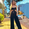 Women's Two Piece Pants Sexy Backless Knot Strapless Crop Tops Wide Leg Matching Sets For Women Wholesale Items Set Top And PantsWomen's