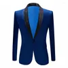 Costumes pour hommes luxe bleu Royal velours smoking Blazer hommes col châle un bouton costume veste hommes mariage fête dîner Costome Homme