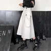 Skirts HOUZHOU Gothic Long Skirt Techwear Women Grunge Punk High Waist Chain Pocket Strap Black Cargo Skirt Goth Harajuku Streetwear 230313