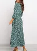 Sukienki swobodne Długie sukienki kwiatowy druk Latarnia spódnica A-line ponadwymiarowa szata wiosna Summer Korea Eleganckie sukienki vintage dla kobiet 230313
