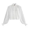 بلوزات نسائية موياتي مويتي للأزياء قمصان الربيع خمر قليلة ضفد نصف بلوزة رقبة عالية الأكمام لارترن طويلة الأكمام